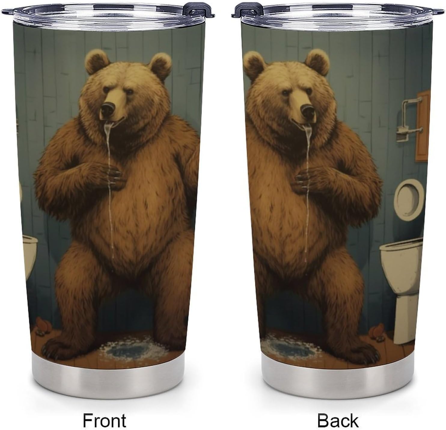 A Brown Bear Travel Tumbler Insulated Stainless Steel 20 oz with Lid