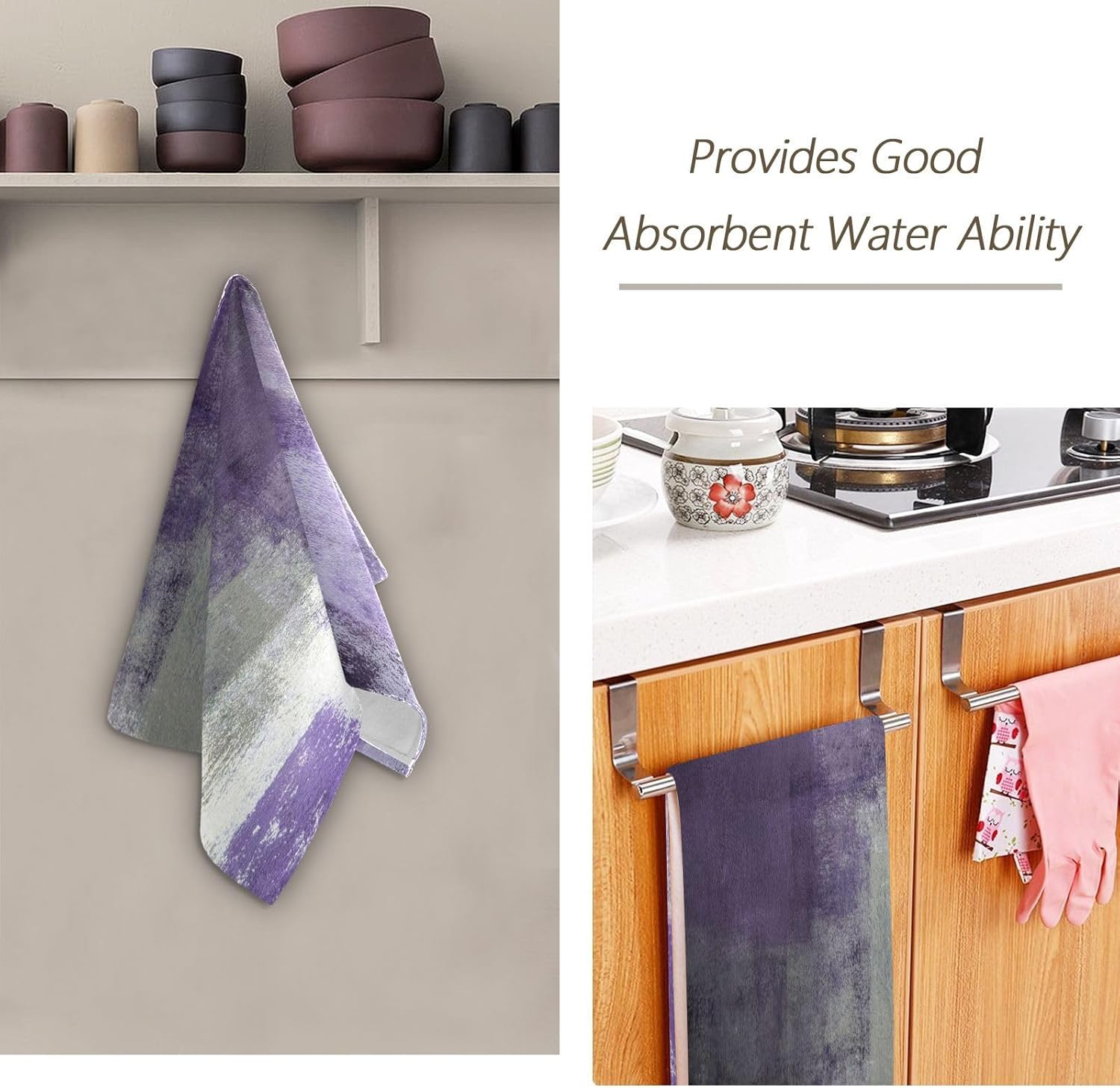Purple Grey Hand Towels for Bathroom 2 Pack