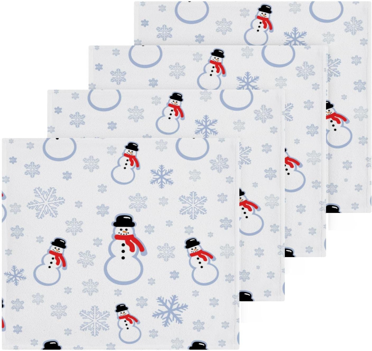 Christmas Snowman Washcloths 2 Pack Soft Absorbent Cotton Face Towels