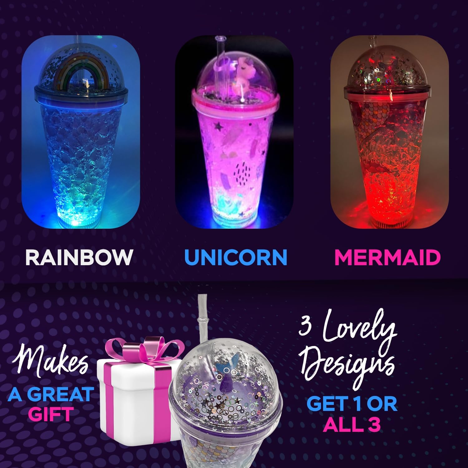 Unicorn LED Light Up Cup with Straw 16oz
