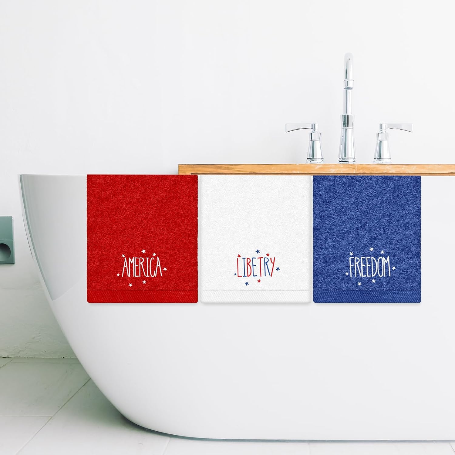3Pcs Patriotic Hand Towels America Liberty Freedom Red Blue White