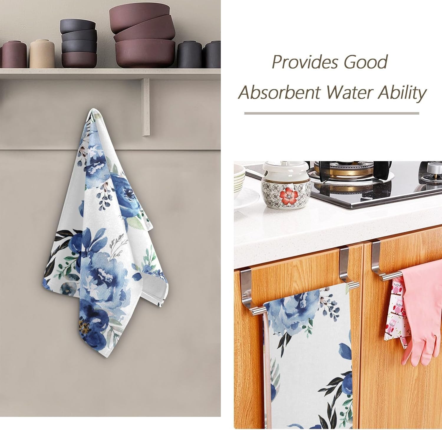 HUAZHIKOU Spring Navy Floral Hand Towels