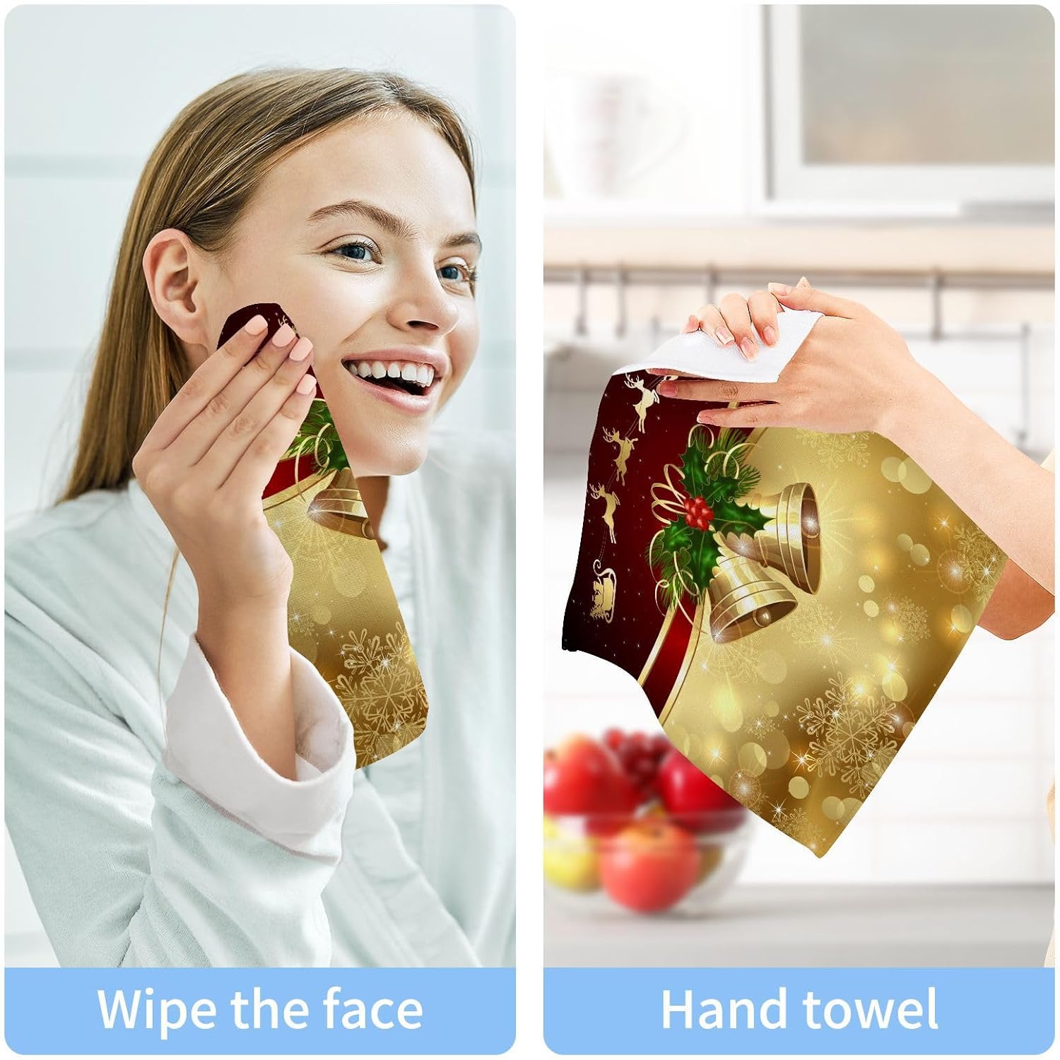 ALAZA Golden Christmas Bells Multipurpose Washcloth Set