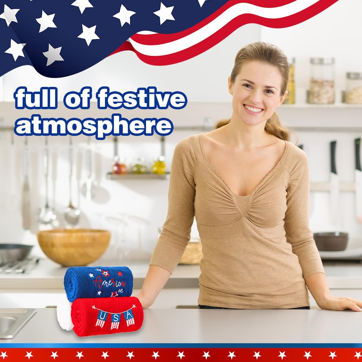 3 Pcs Patriotic 4th of July Hand Towels Red White Blue