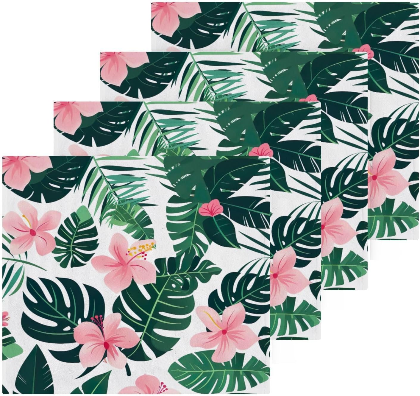 Tropical Leaves 4-Piece Cotton Washcloth Set