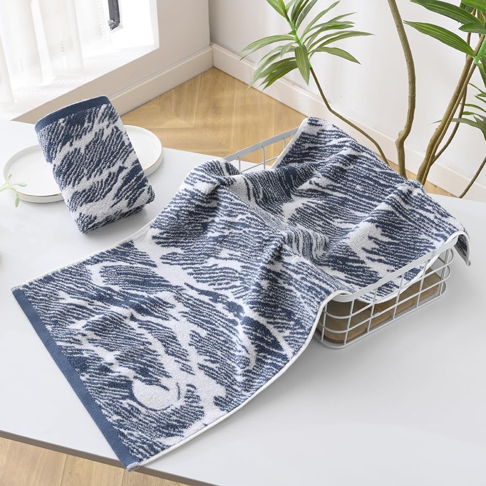 YiLUOMO 2-Piece Blue Cotton Zebra Towel Set