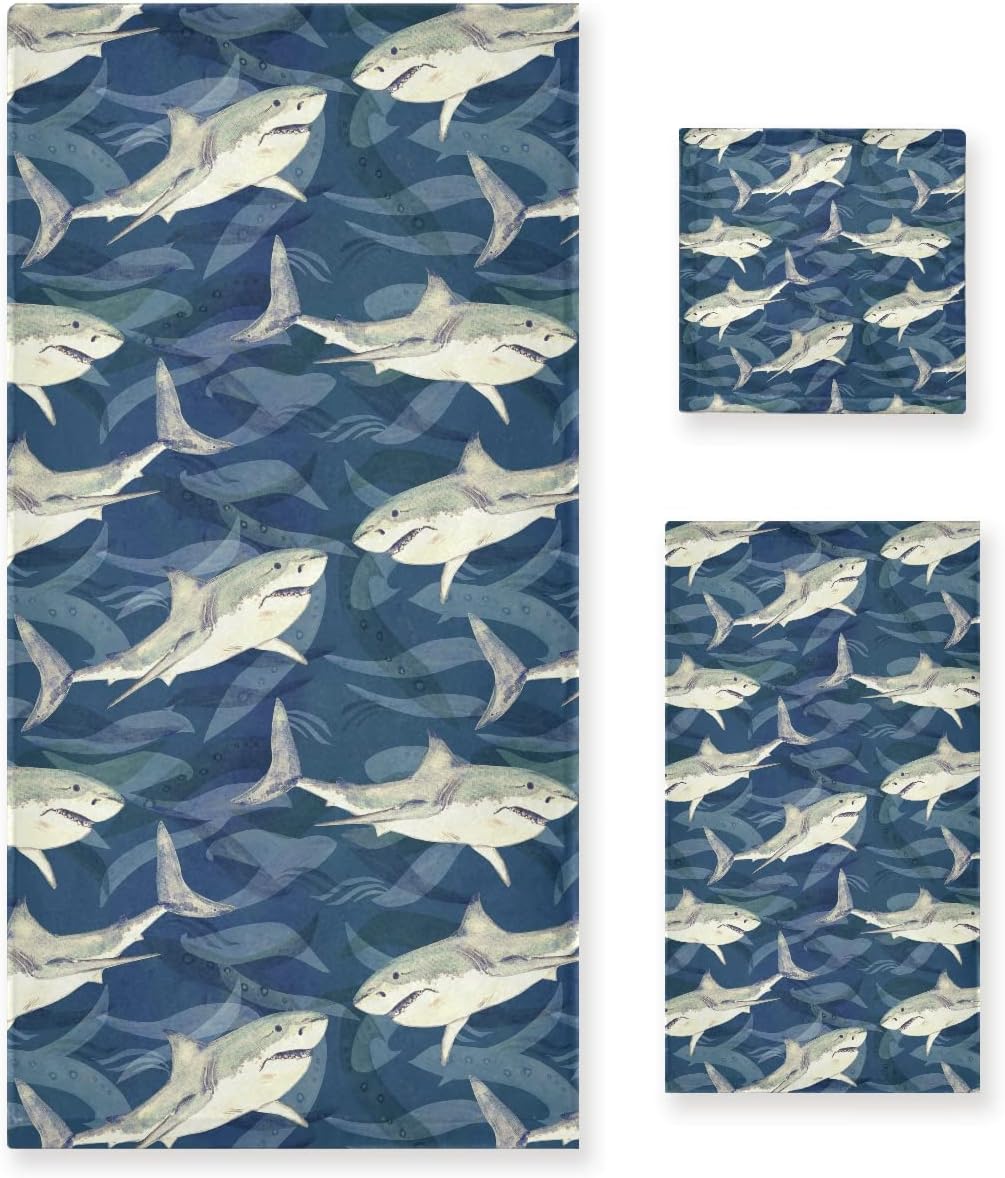 DOMIKING Shark Ocean Bath Towel Set of 3
