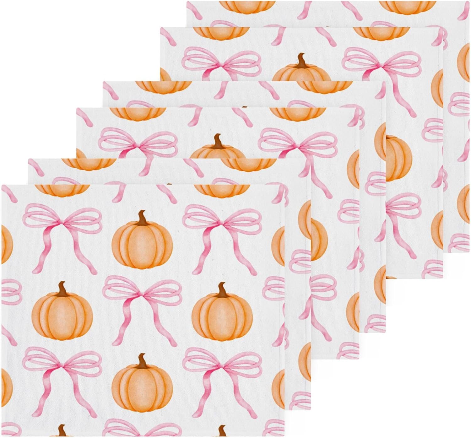 Xigua Pumpkin Cute Bow Washcloths Set of 2 12 x 12 Inch