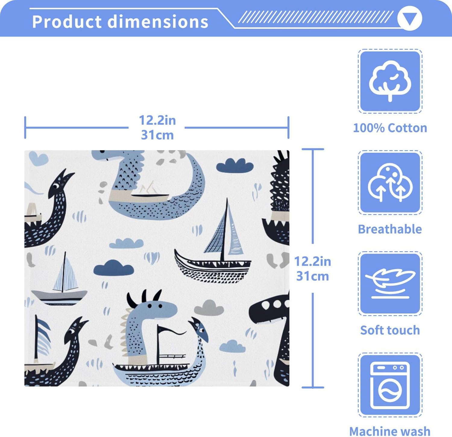 Viking Dragon Ship Washcloth Set - Fast Drying MultiPurpose Face Body Towels