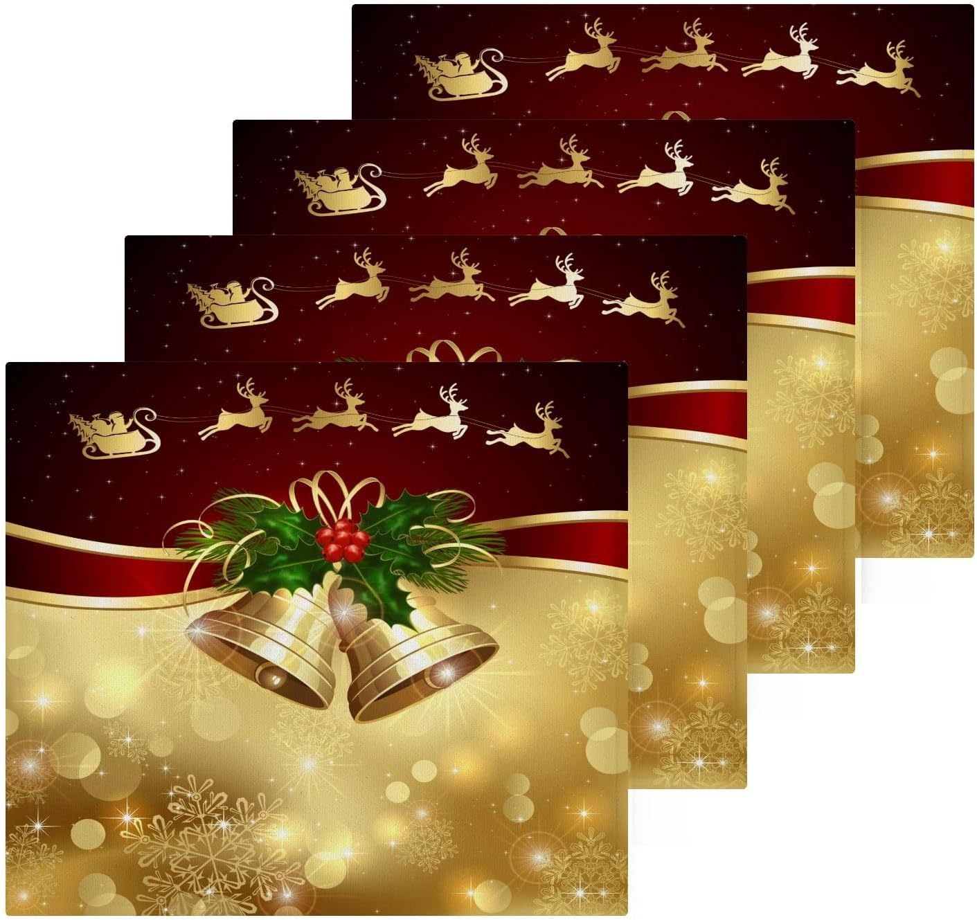 ALAZA Golden Christmas Bells Multipurpose Washcloth Set