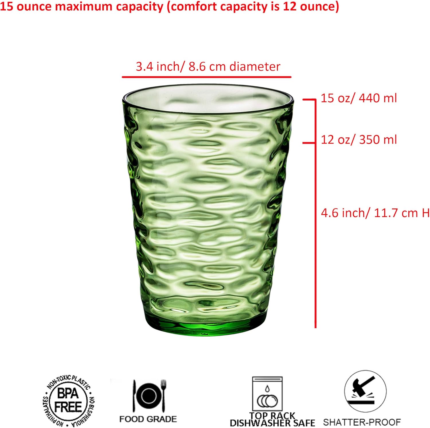 ZAINCA 14-Ounce Acrylic Tumblers Set of 6 Green