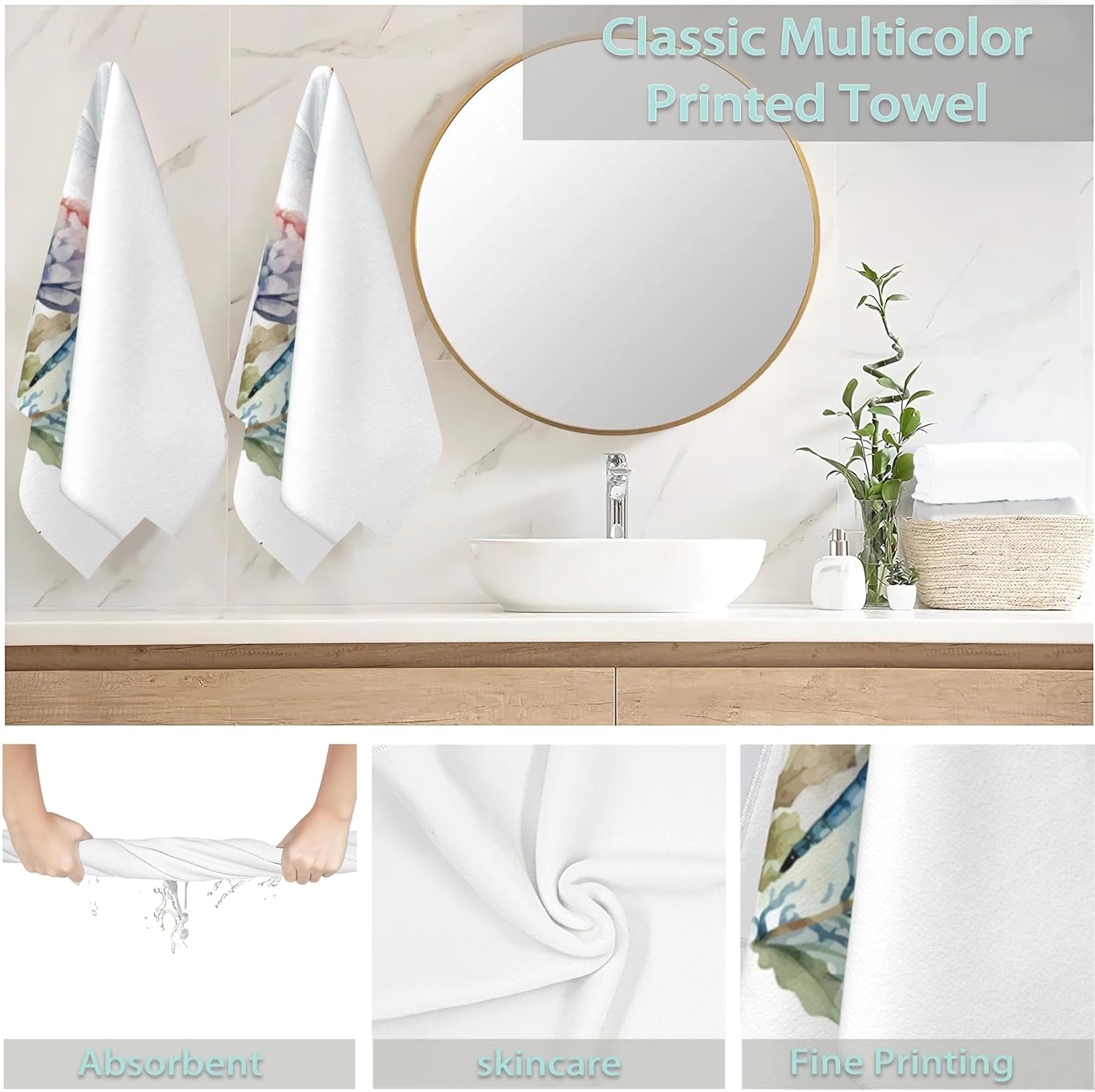 2-Pack Hand Towels with Dragonfly Design Highly Absorbent and Soft