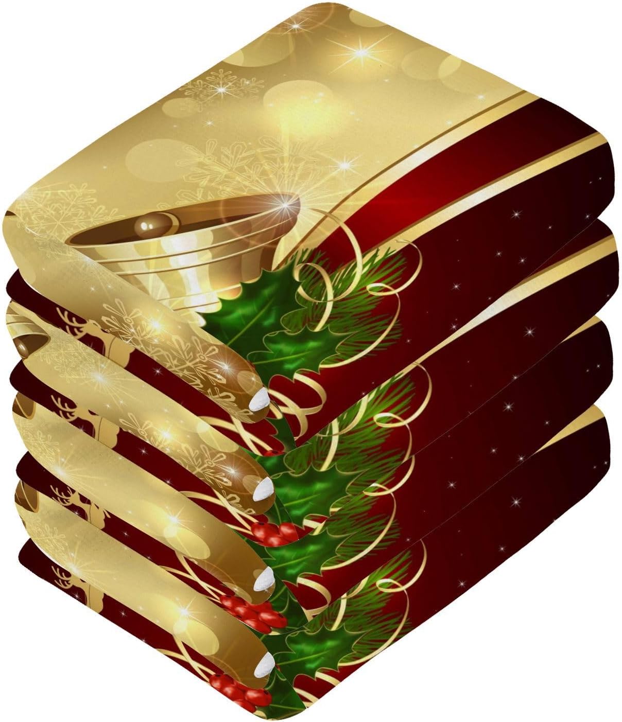 ALAZA Golden Christmas Bells Multipurpose Washcloth Set