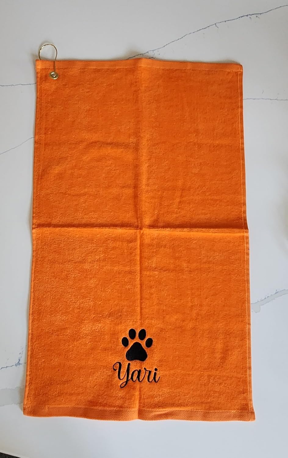 Personalized Dog Towel with Embroidered Name Clip Small Orange