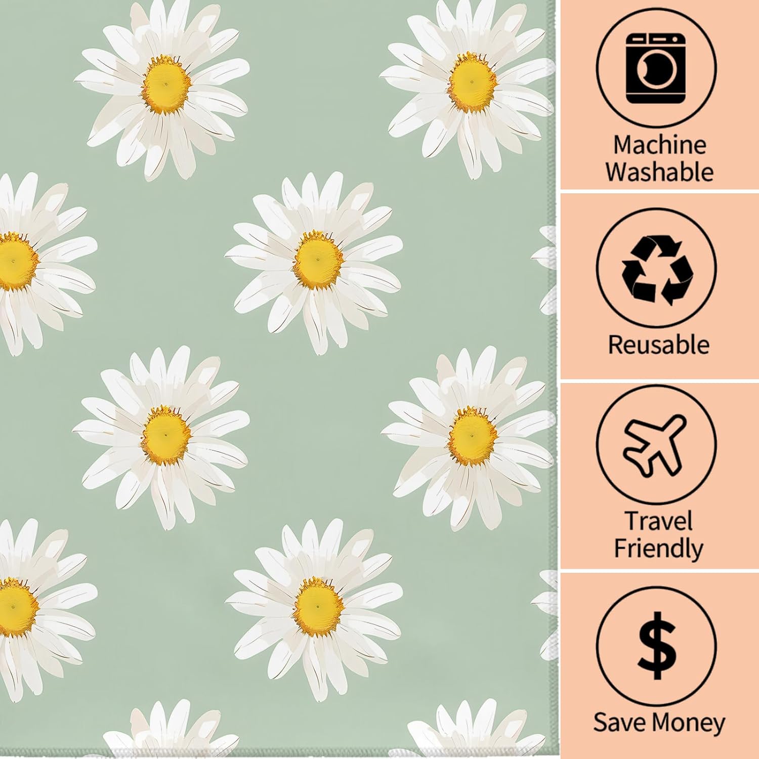 White Daisy Sage Green Hand Towels - 2 Pack 145 X 28