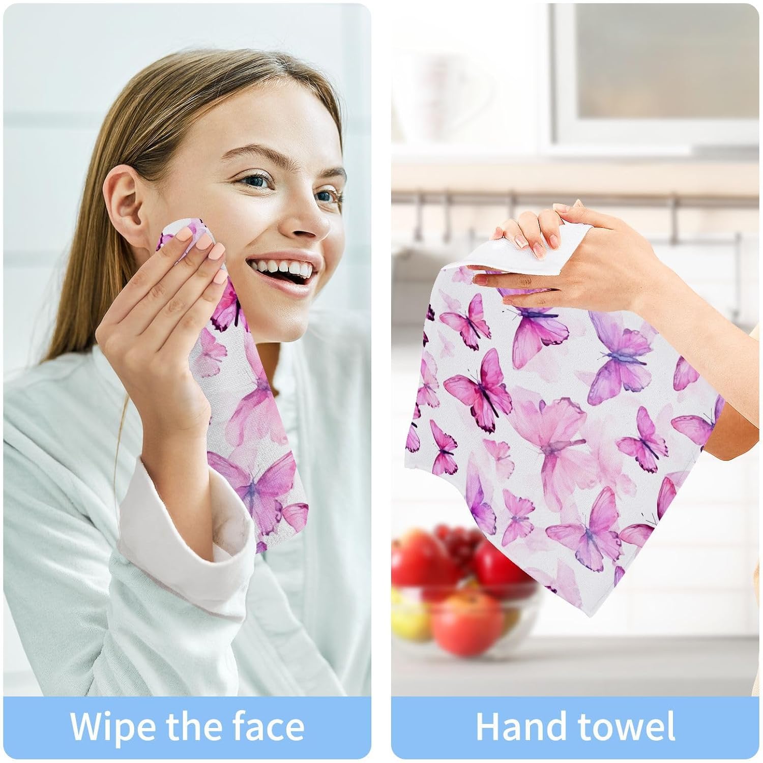 YETTASBIN Butterfly Washcloths 2-Pack Soft Absorbent Cotton Baby Face Towels