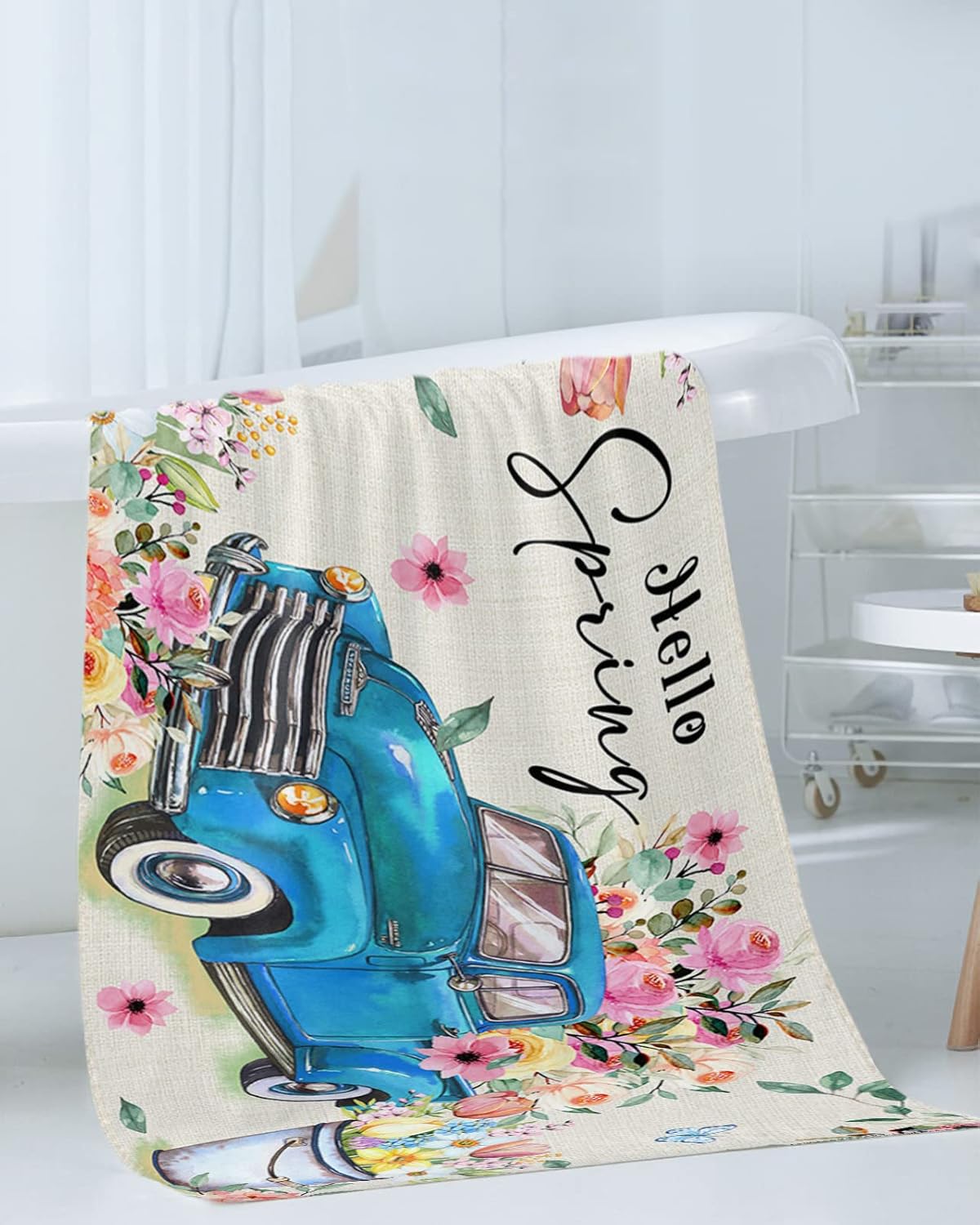 3-Piece Floral Blue Truck bath towel set