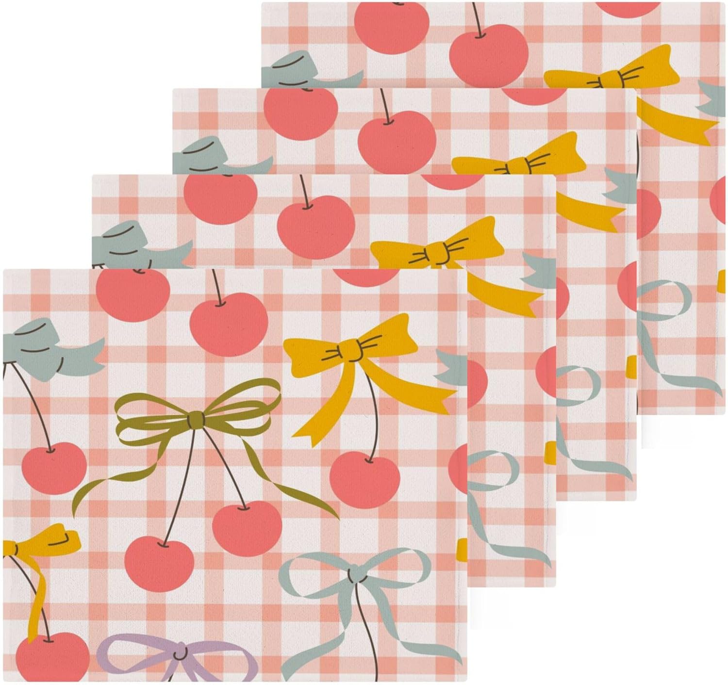 Xigua Cherries and Bows Washcloths Set of 2 12 x 12 Inch