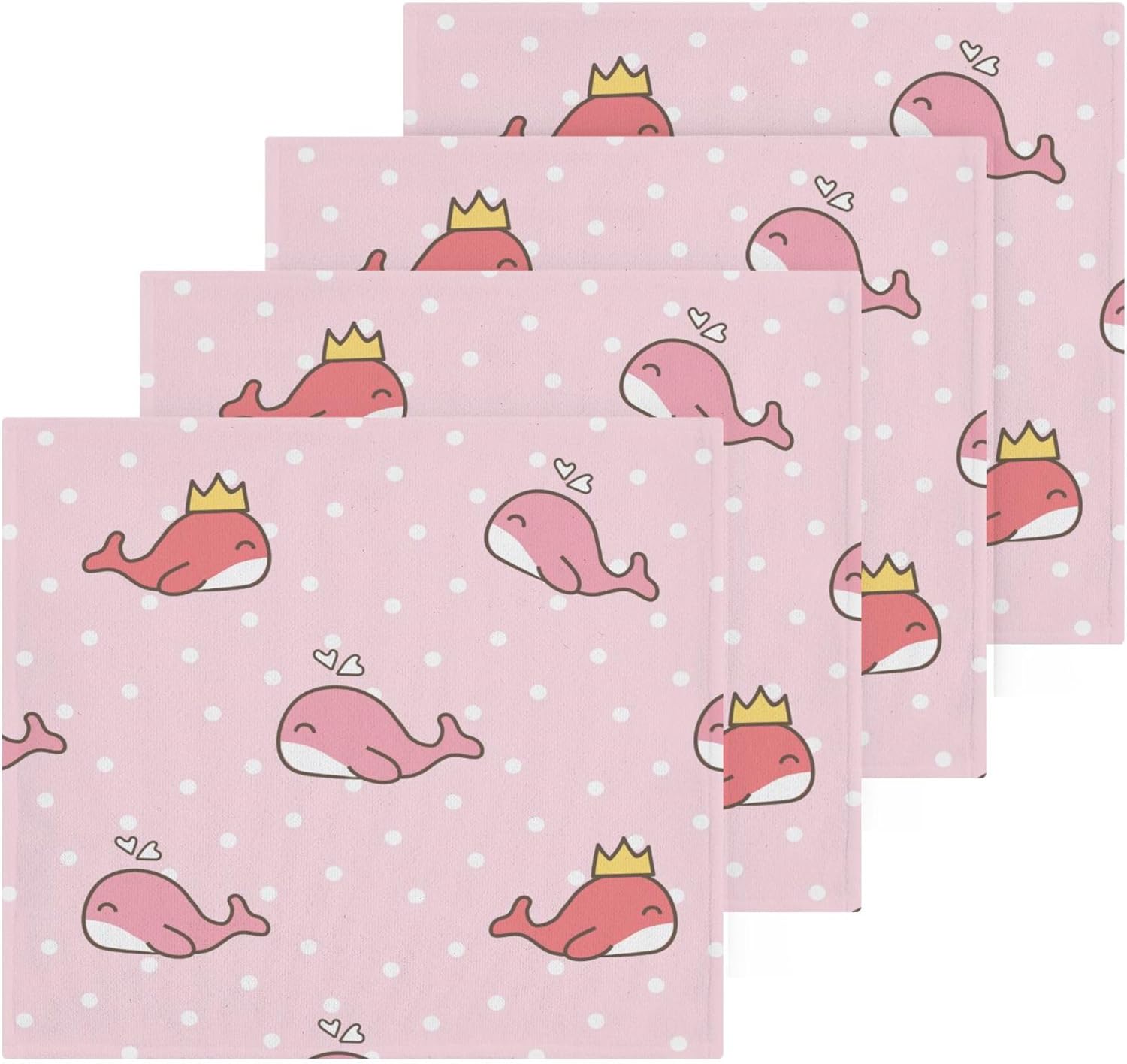 Xigua Cute Cartoon Whale Washcloths Set of 2 12 x 12 Inch Towels