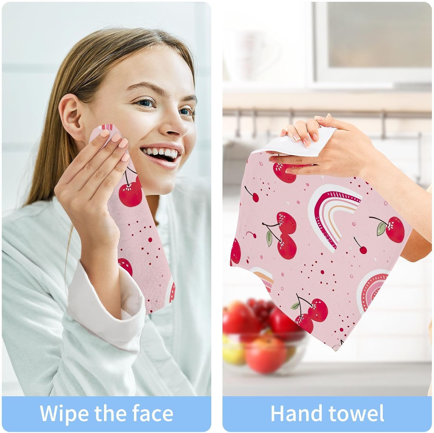 Cherry Rainbow Washcloth 2-Pack 12x12 High-Quality Cotton