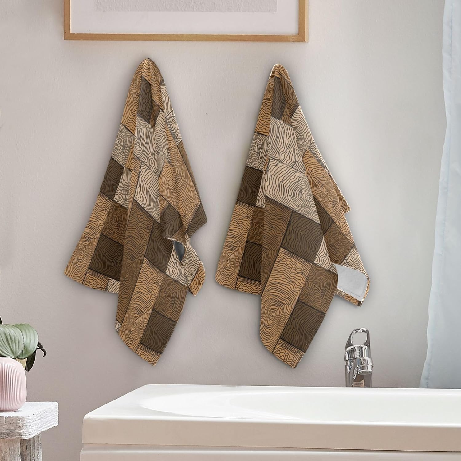XALOGEER Brown Beige Parquet Hand Towels 14x28
