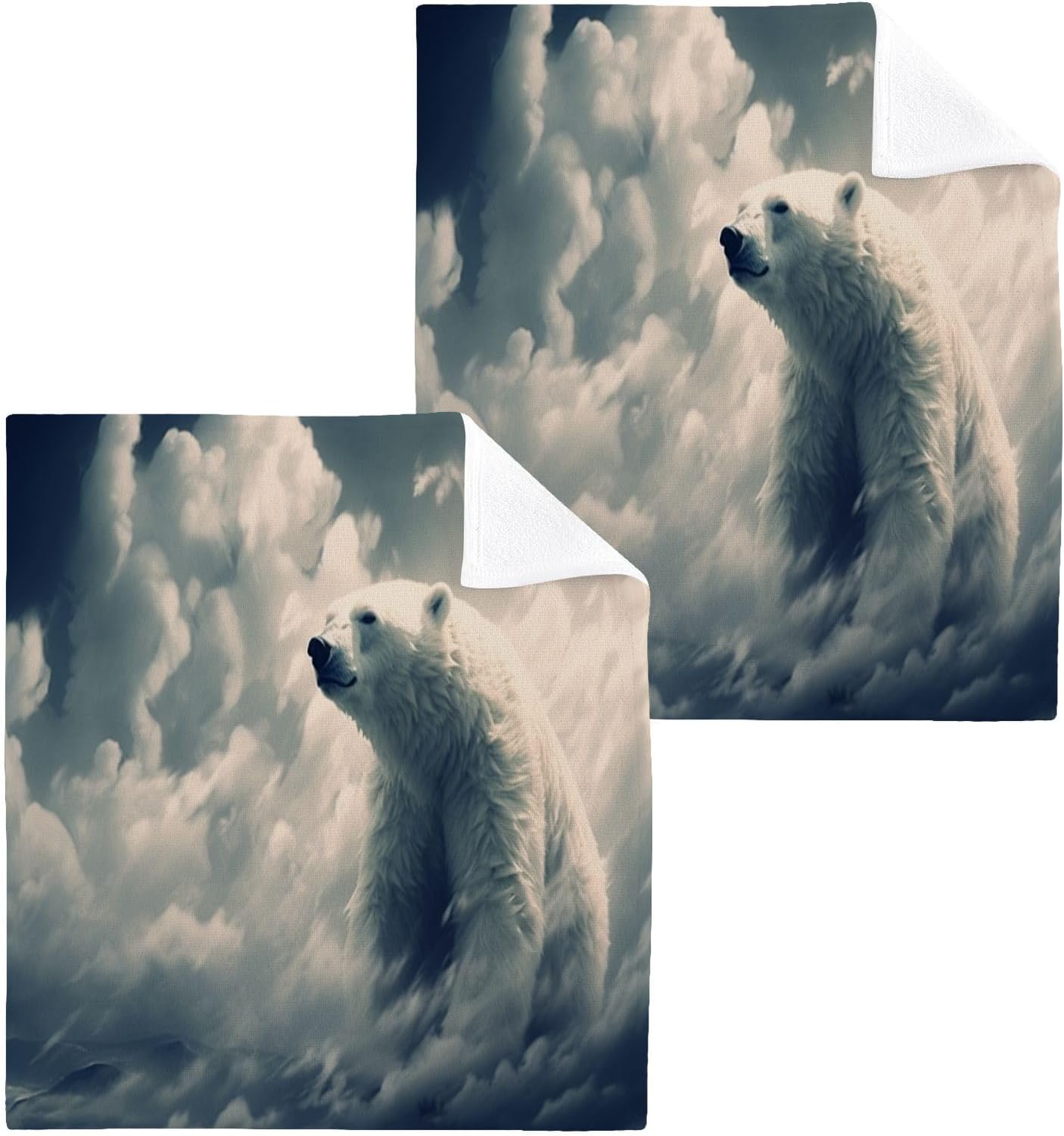 YettAsBin Polar Bear Washcloth Set 2-Piece Soft Reusable 12x12-inch