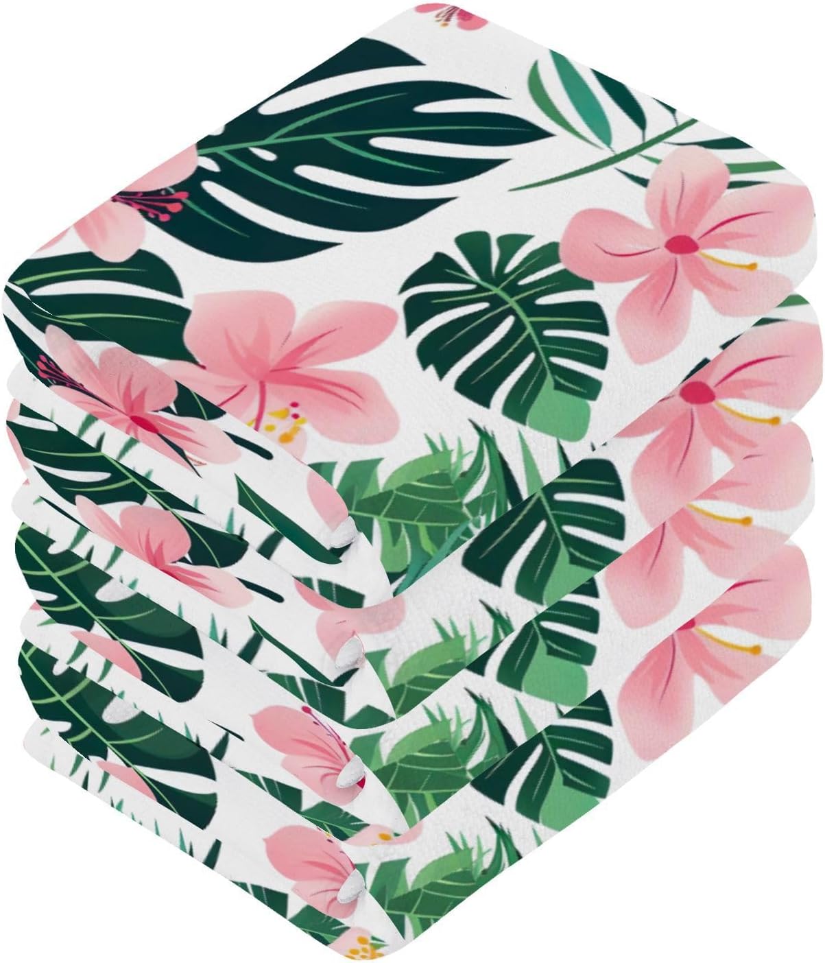 Tropical Leaves 4-Piece Cotton Washcloth Set