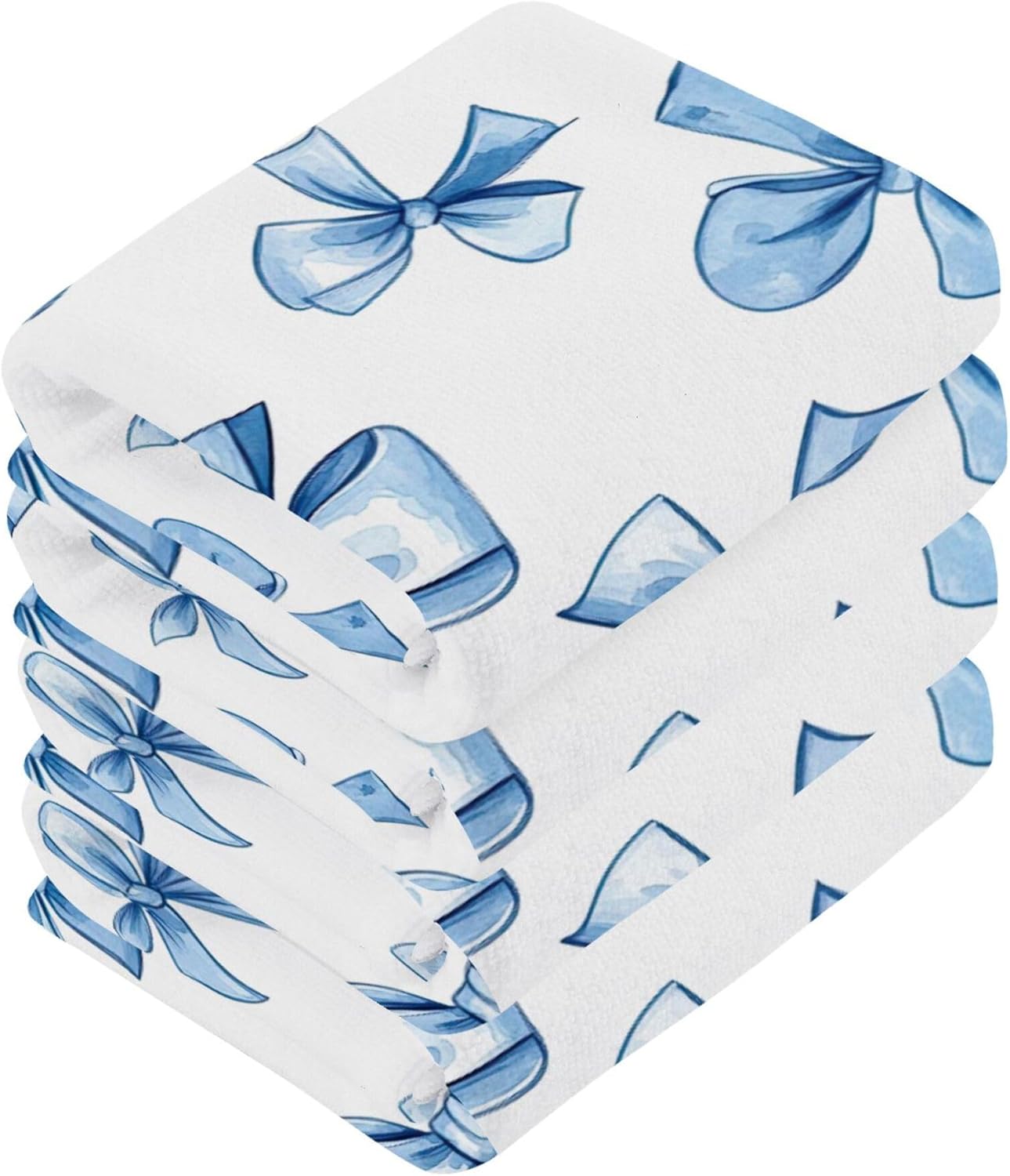 Xigua Blue Bows Washcloth Set of 2-12