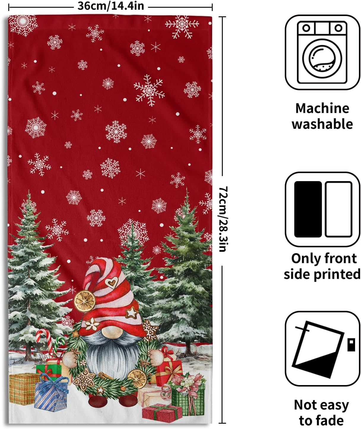 Red Christmas Gnome Hand Towel Set of 2 Winter Snowflake Towel 1