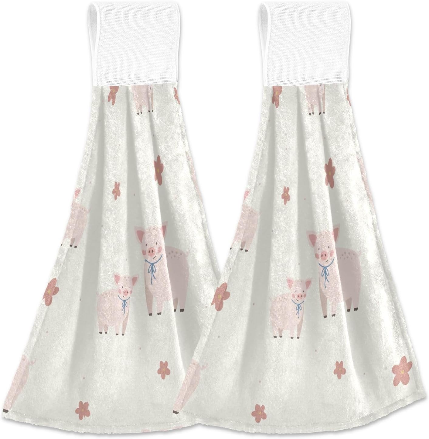 2 Pcs Kitchen Coral Velvet Hanging Towels with Velcro