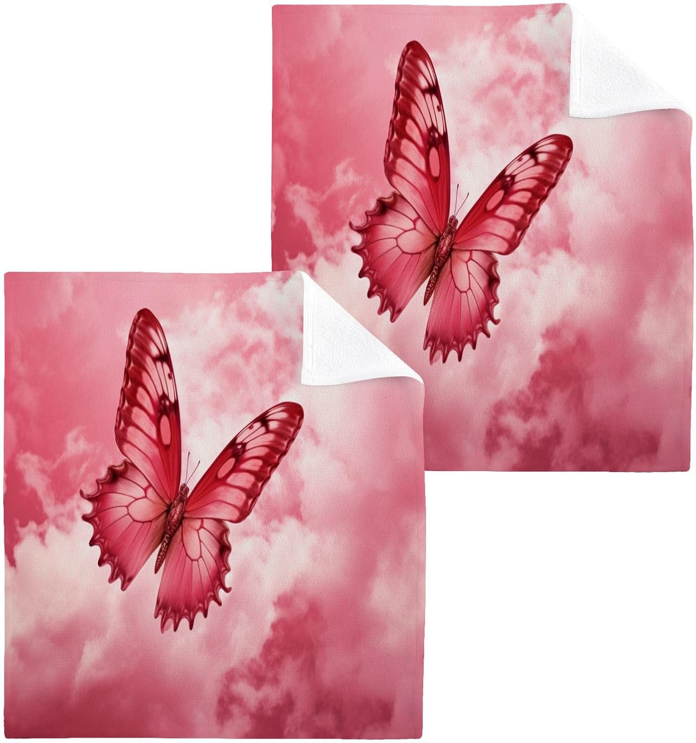 Pink Butterfly Washcloths 2 Pack Soft Absorbent Baby Face Towels