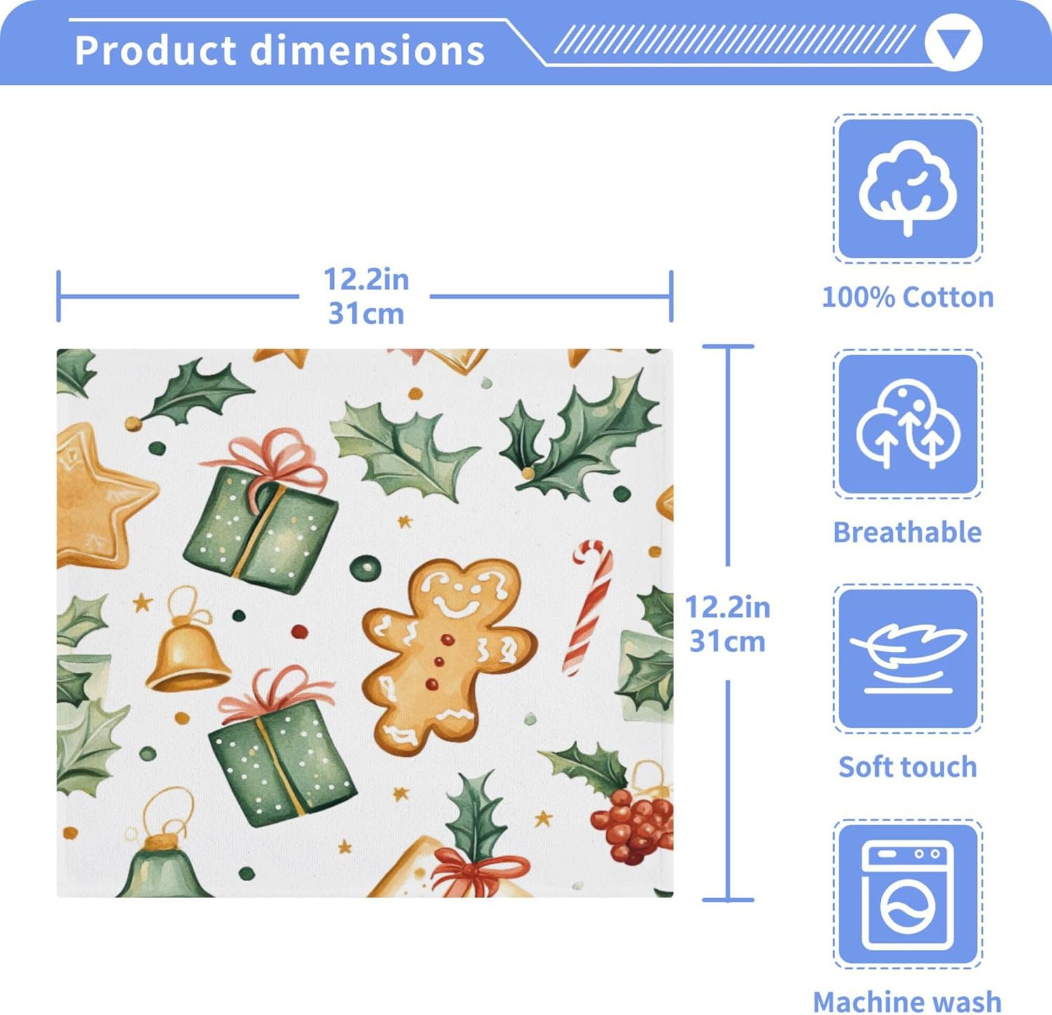 Xigua Cute Christmas Pattern Washcloths Set of 2 12 X 12 Inch
