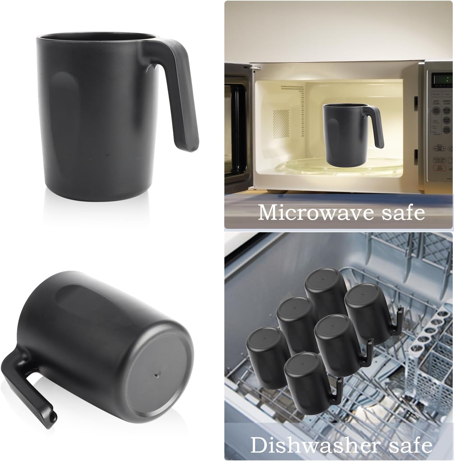 Homienly 6-Piece Reusable Wheat Straw Cups with Handle Black