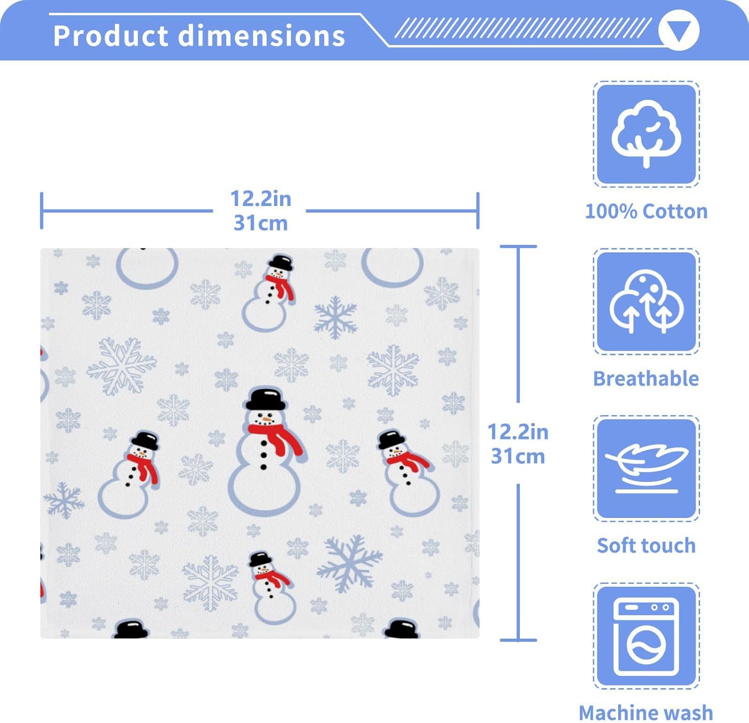 Christmas Snowman Washcloths 2 Pack Soft Absorbent Cotton Face Towels