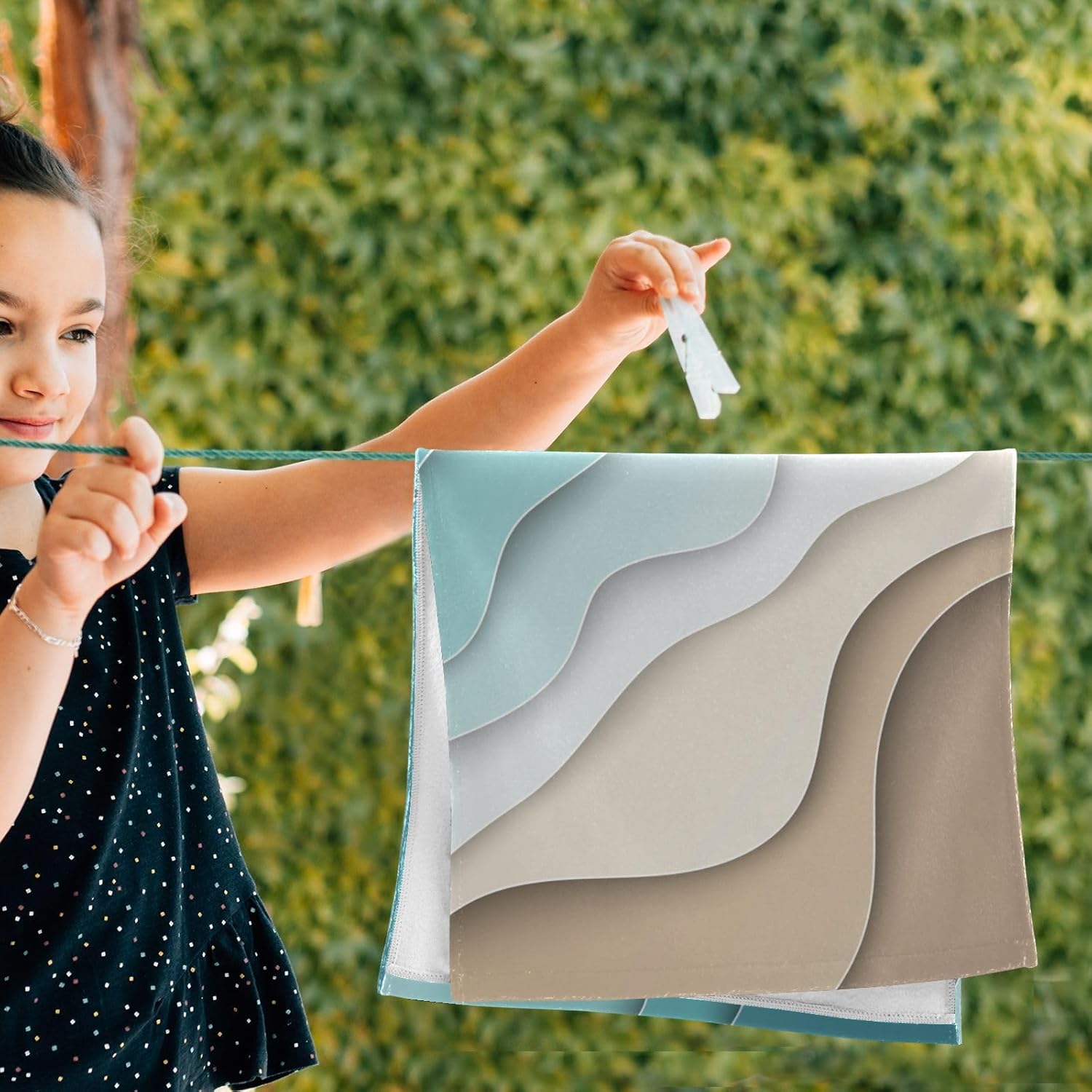 Turquoise Brown Cream Gradient Hand Towels Set of 2