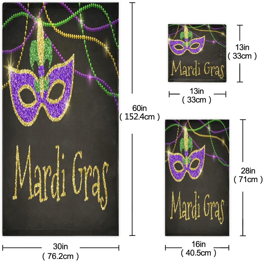 Mardi Gras Beads bath towel set - 3-piece absorbent cotton bath towels