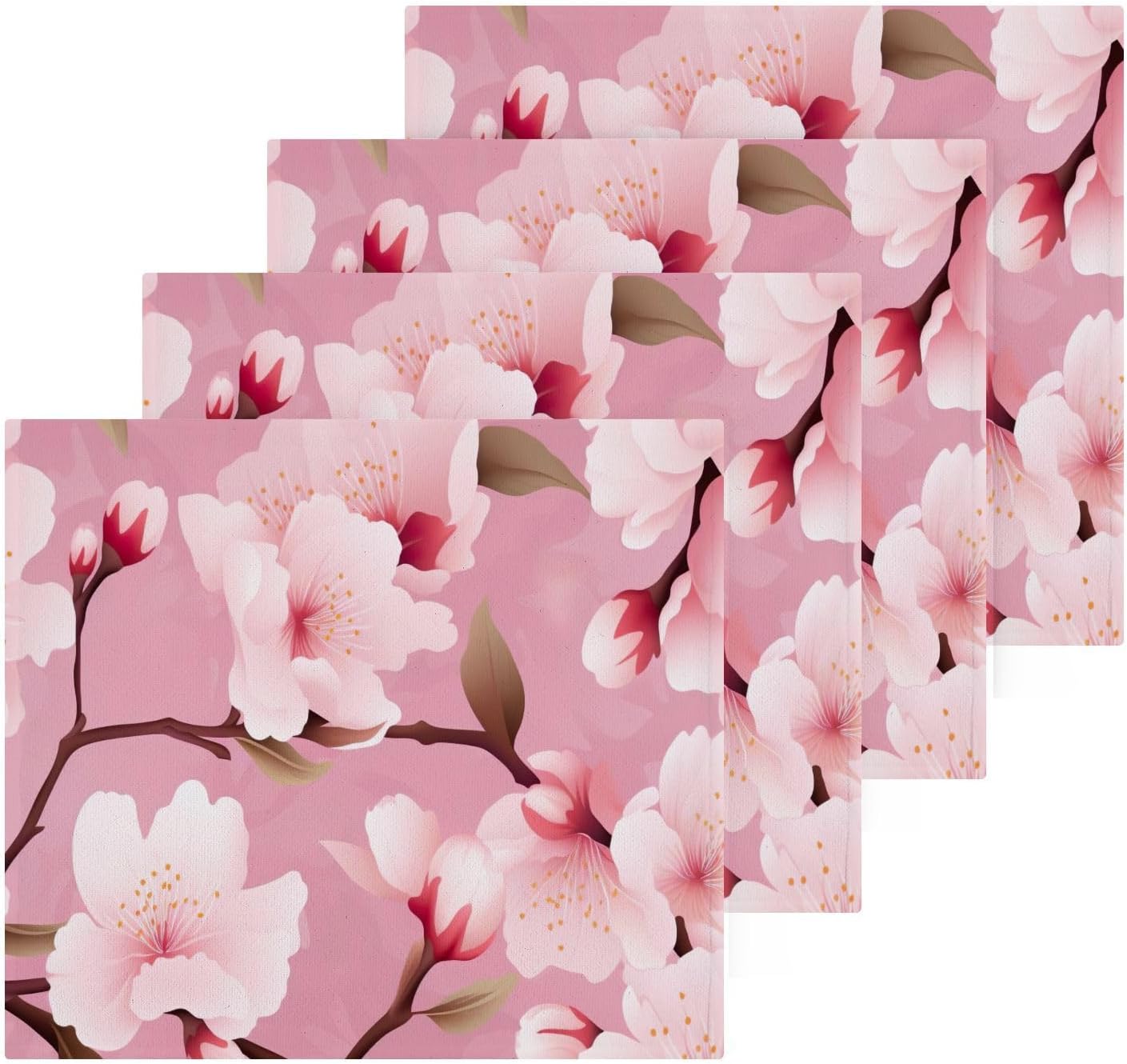 Cherry Blossoms Washcloth Set Soft Reusable Face Towels