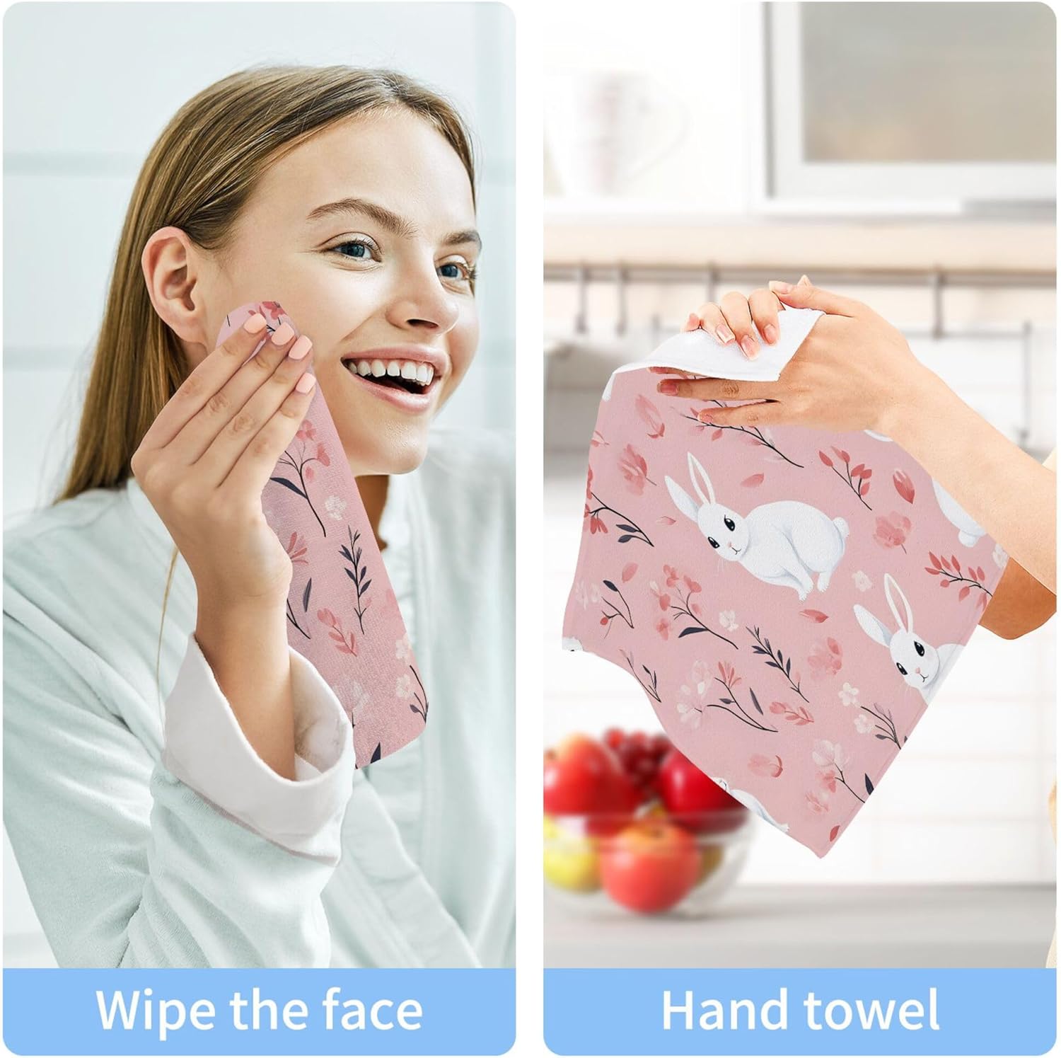 Xigua White Rabbits Washcloth Set - Super Cute Durable Fast-Drying