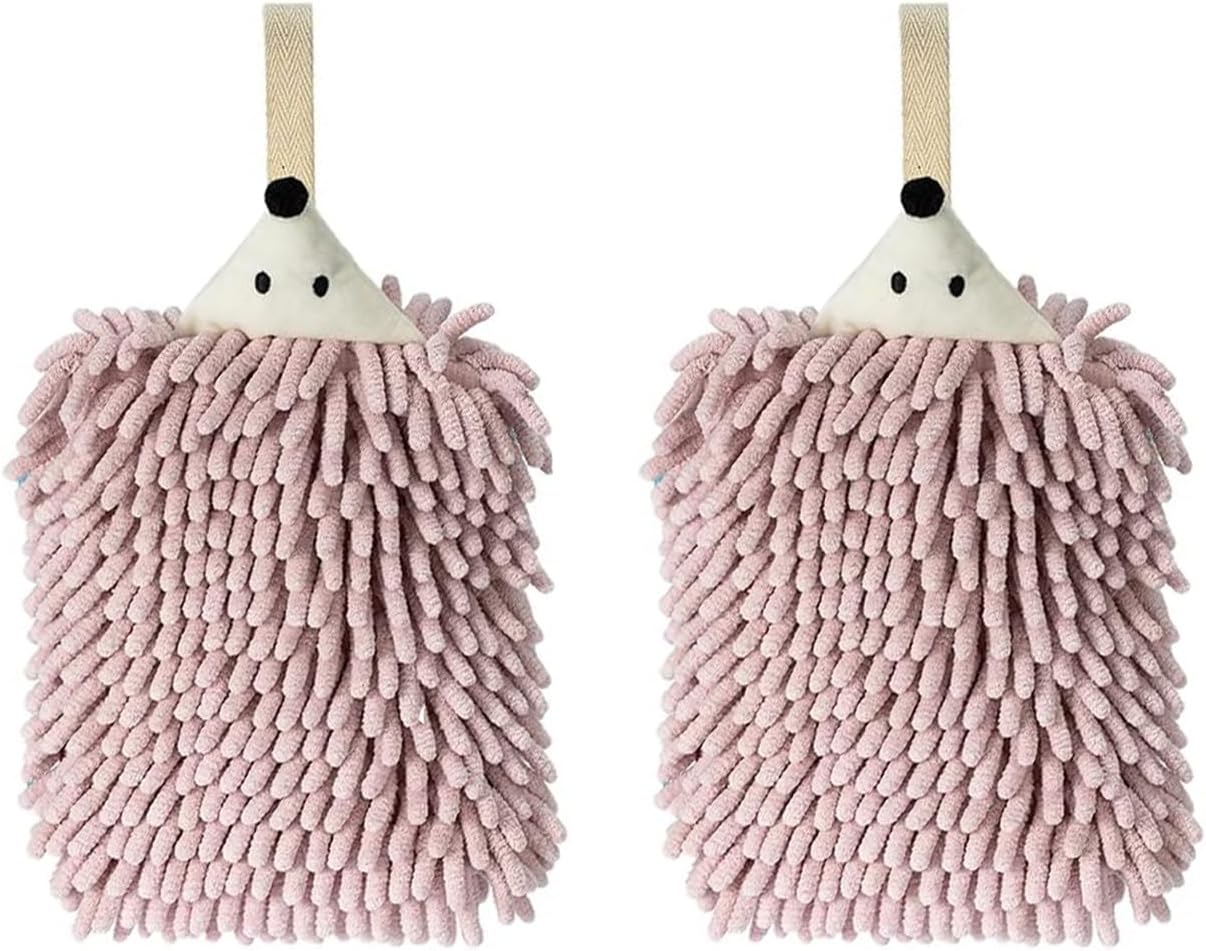 Chenille Hand Towels for Bathroom Kitchen Bedroom Cute Hedgehog Design 2 Packs