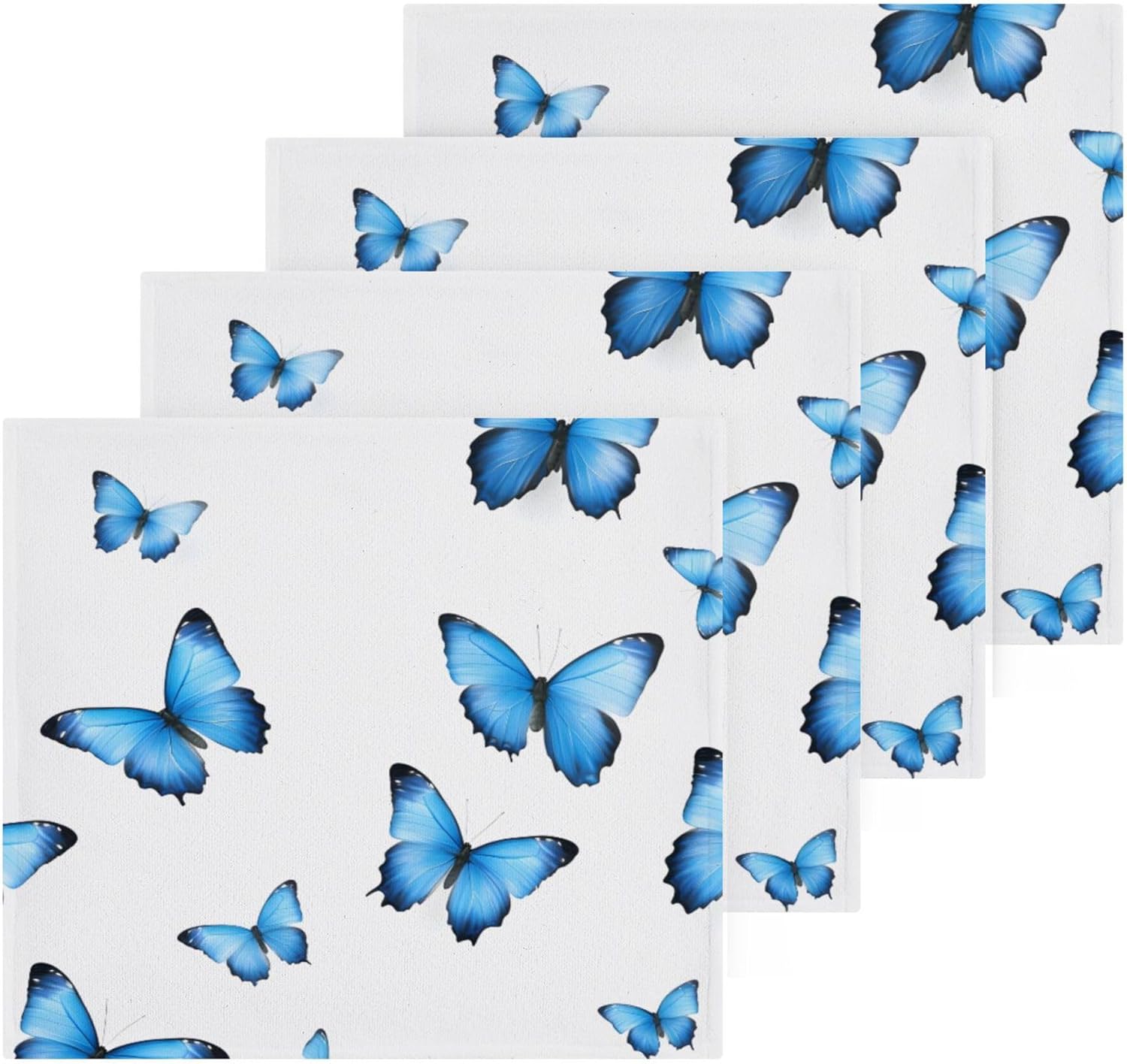 xigua Blue Butterflies Washcloths Set of 2 - 12x12 Inch