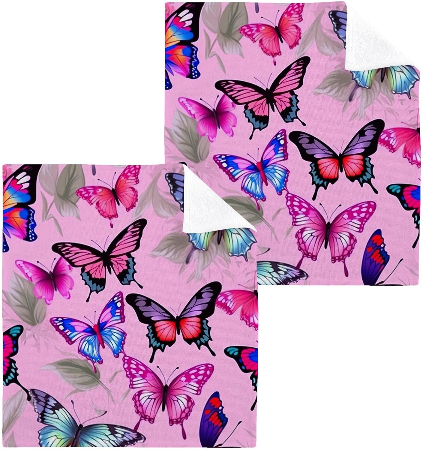 YETTASBIN Butterfly Washcloths 2 Pack Soft Absorbent Towels