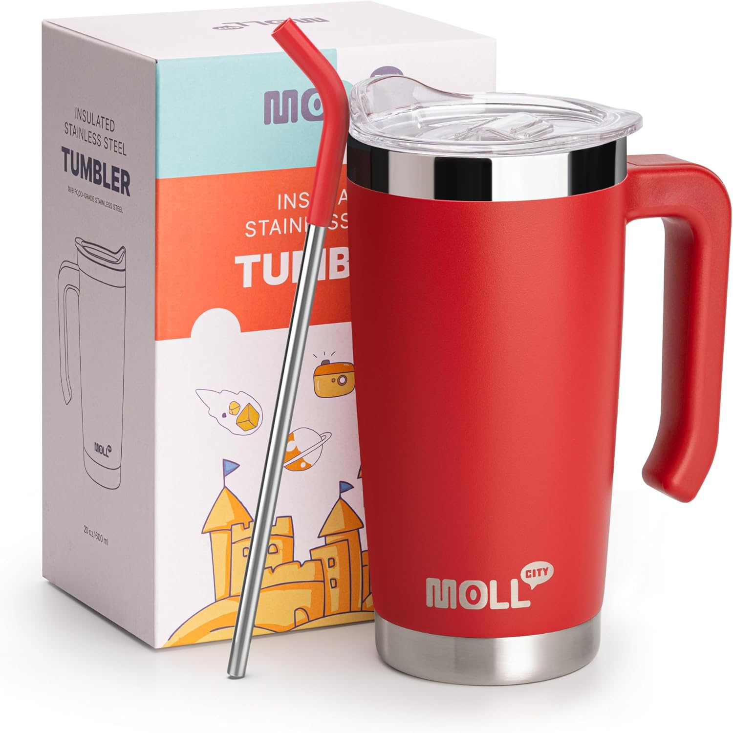 Mollcity 20 oz Kids Tumbler with Handle and Leakproof Lid