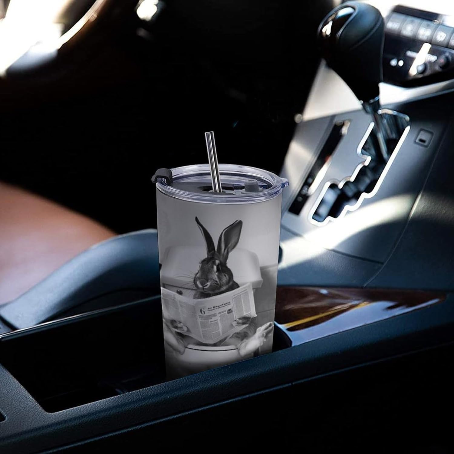 Low Profile Rabbit Tumbler Insulated Travel mug with Straw and Brush