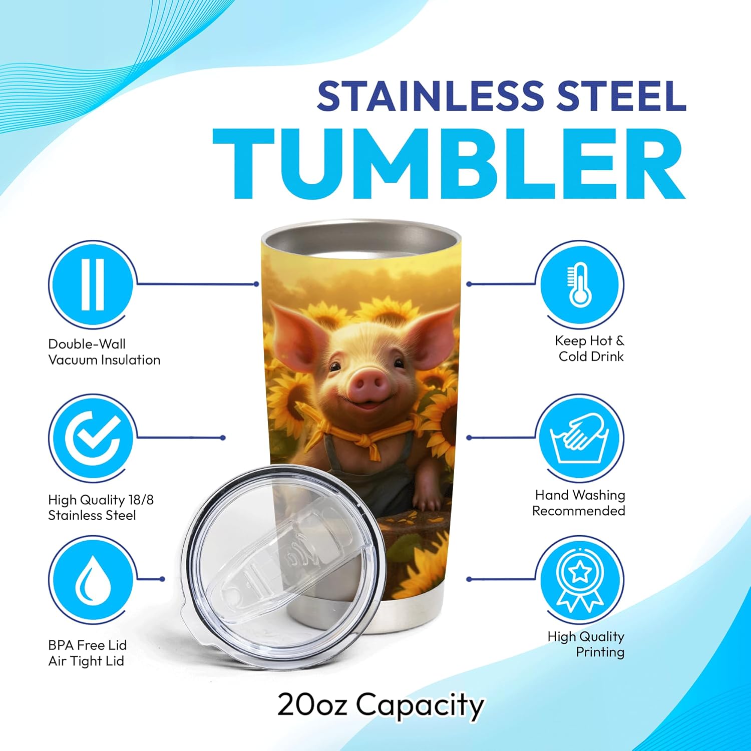 Hyturtle Personalized Pigs with Sunflowers Tumbler