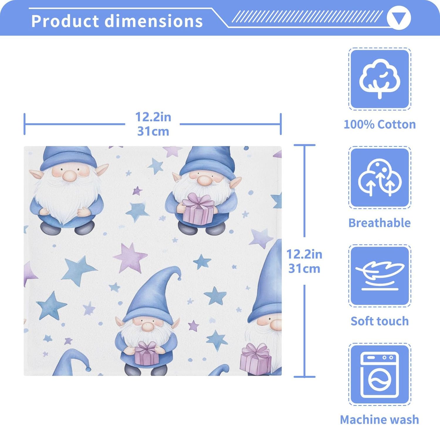 Xigua Watercolor Gnomes Washcloth Set 2-12 Pk