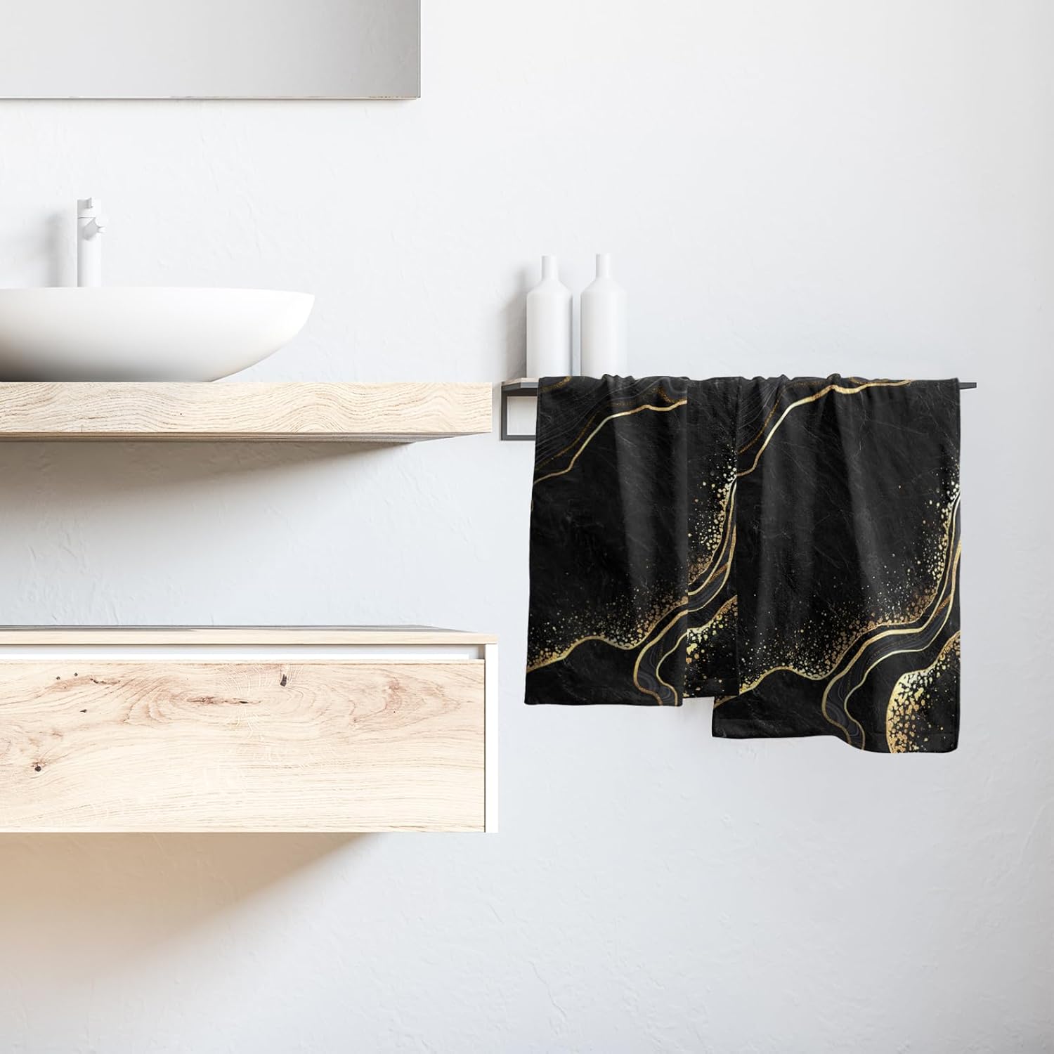 Marble Black Gold Hand Towel Set of 2