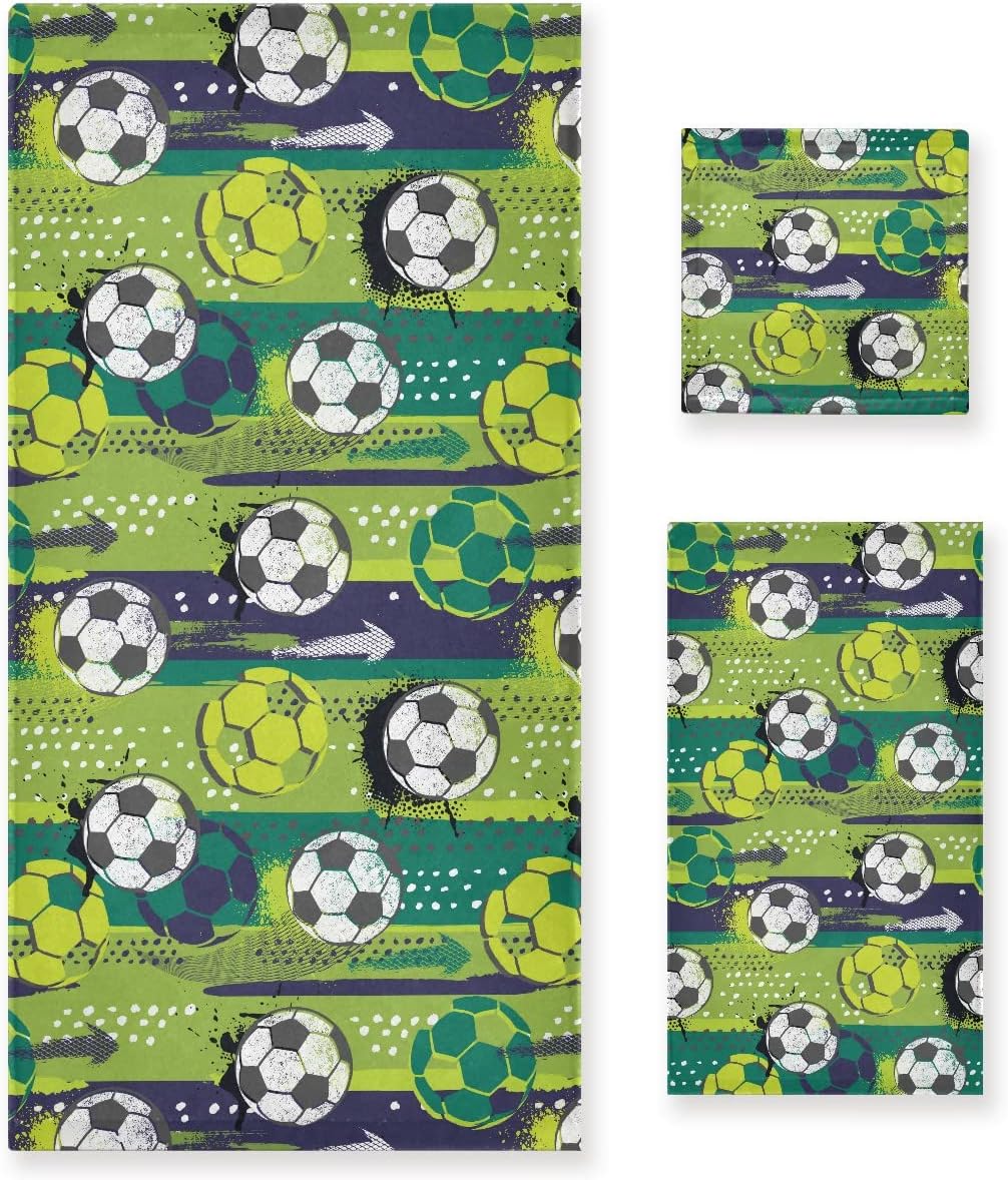 Soccer Ball Bath Towels Set for Hand Body