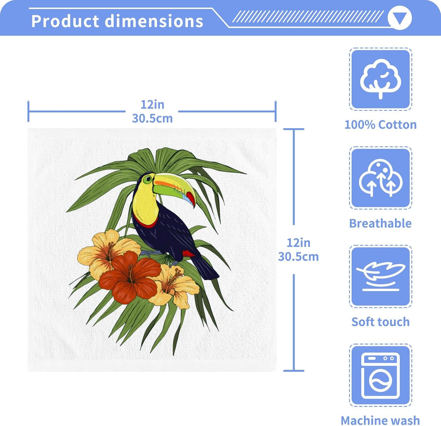 Susiyo Toucan Bird Washcloths Set of 2 12x12 Inch