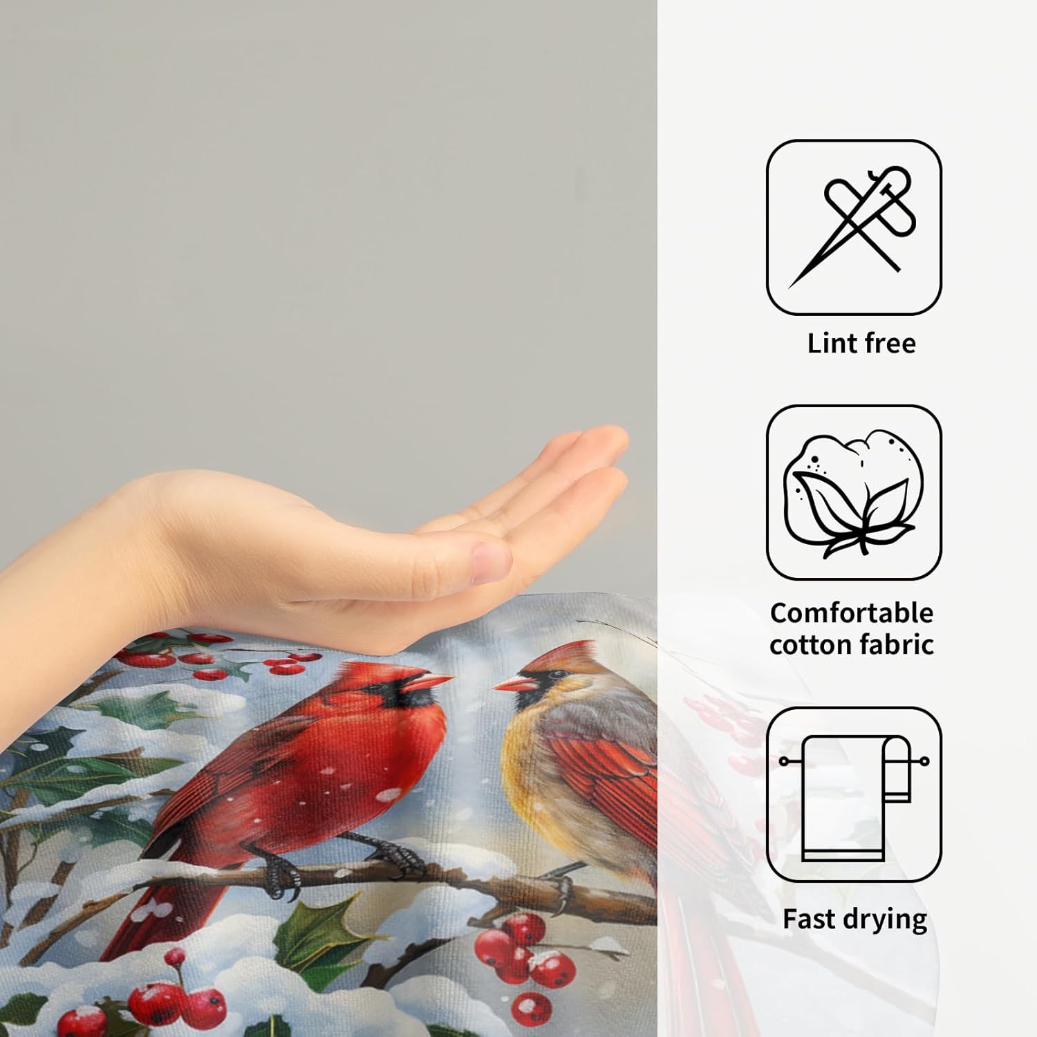 Granbey Winter Red Bird Hand Towels Pack of 2 1