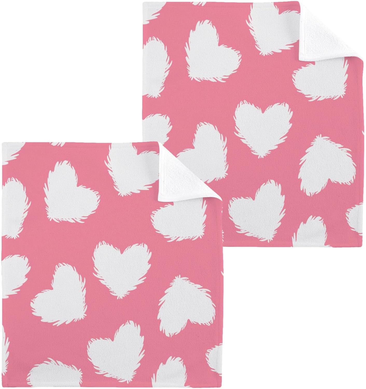 Xigua White Heart Washcloths Set of 2 12x12 Inch